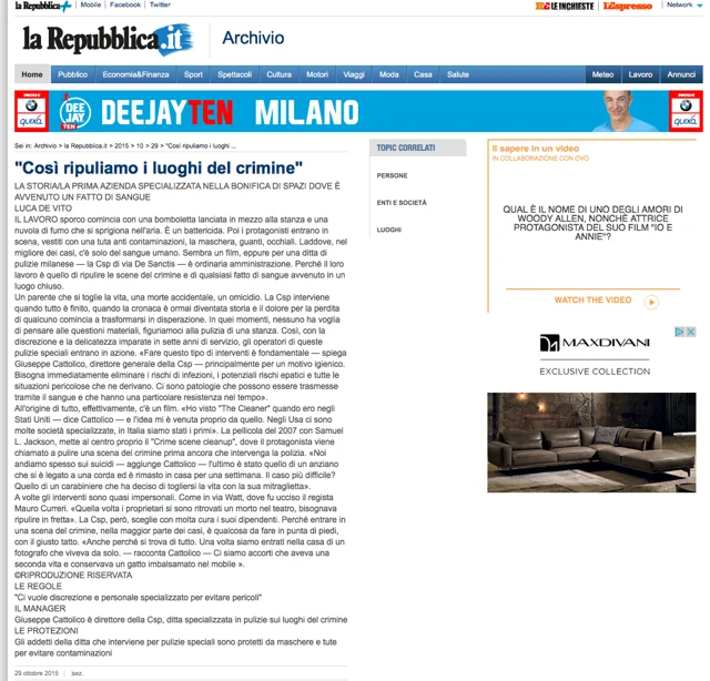 la Repubblica: Così ripuliamo i luoghi del crimine